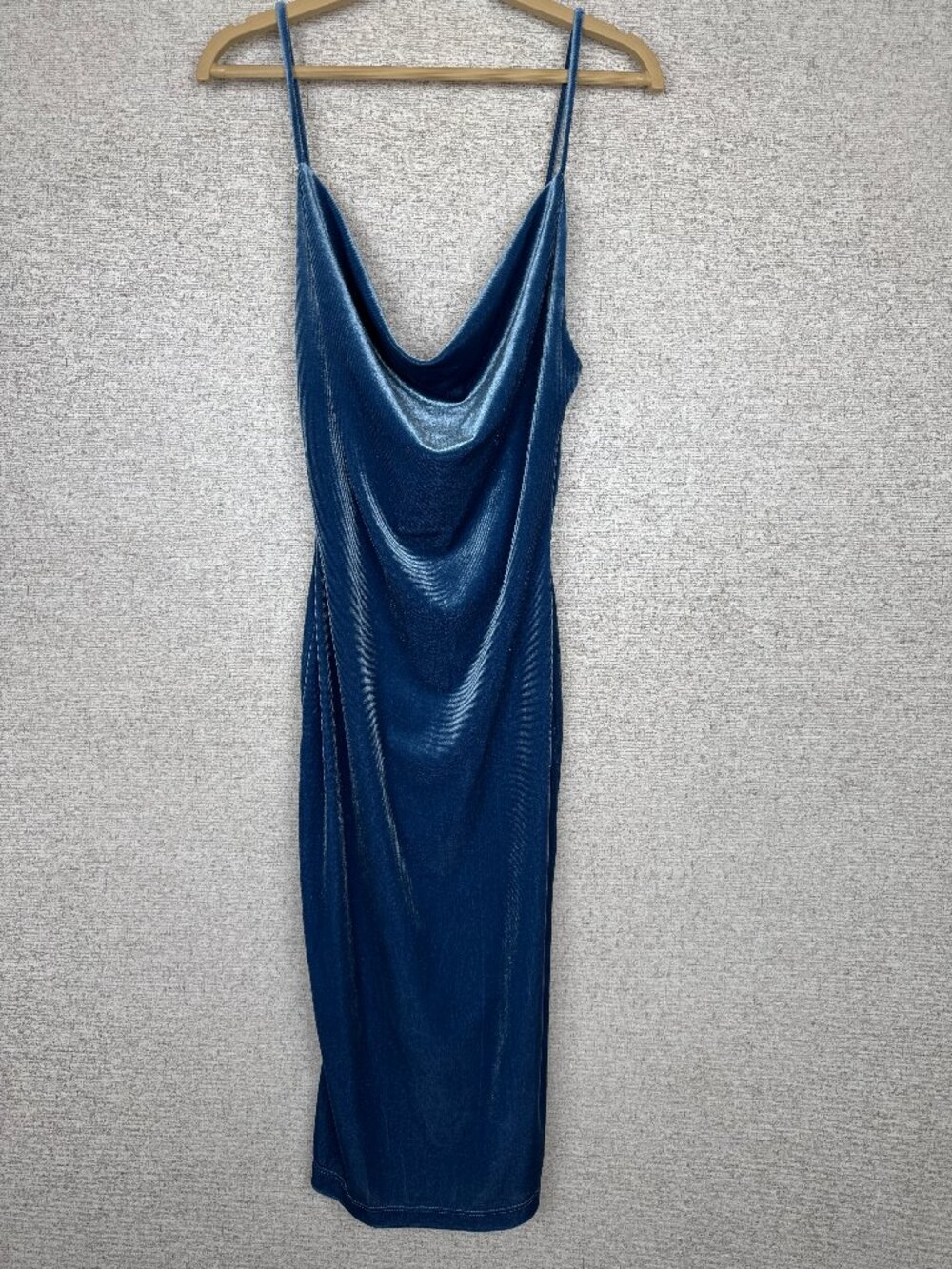 Lulus Blue Velvet Cowl Neck Midi Dress Strappy Bodycon Slip Y2K Small